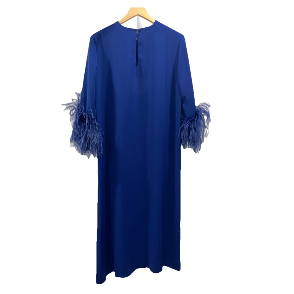 16arlington Blue Midi Dress Feather Trim 6 Wedding Guest Cocktail Formal Nwt — image 5 of 8